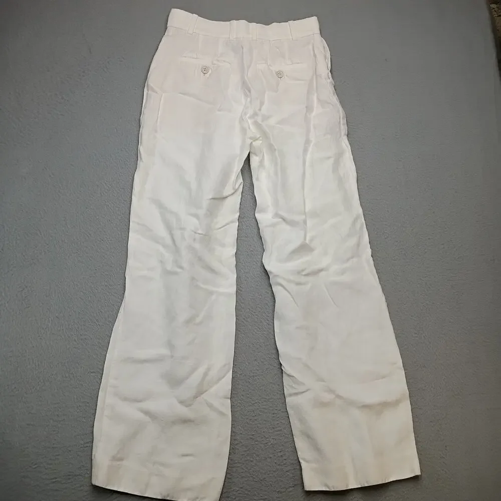 Babaton White Linen Blend Wide Leg Trousers Women’s Size 0 High Rise Pants boho